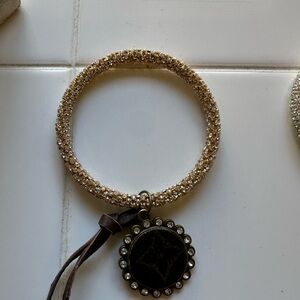 Upcycled Elegant Gold Beaded Bracelet with Charm